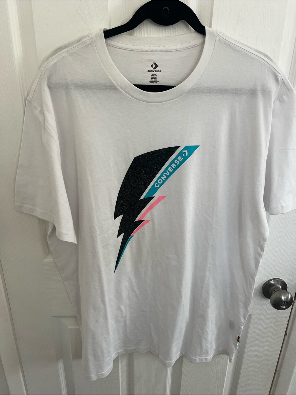 Converse White Tee with Black, Teal & Pink Lightning Bolt Graphic - Picture 4 of 7